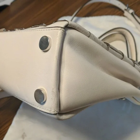 Michael Kors Cynthia Ruffled Leather Small Satchel White - Picture 6 of 16